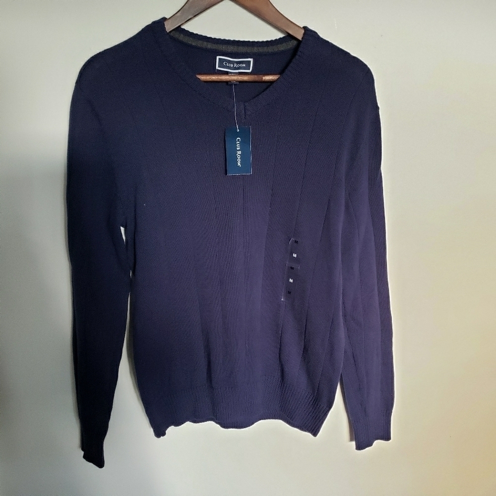 Club Room Cable Knit V-Neck Sweater Navy Blue
